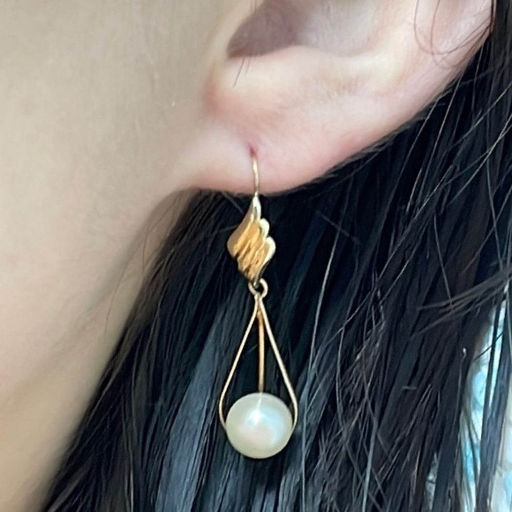 10k real solid gold real pearls earrings